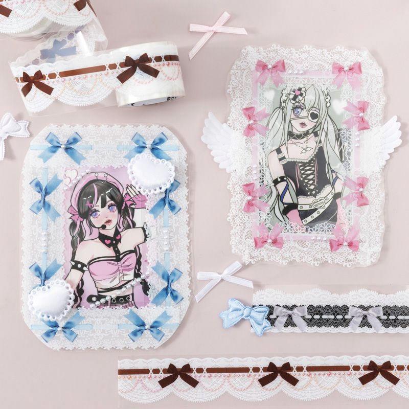 コラージュ 素材 マスキングテープ マステ リボン レース ピンク 黒