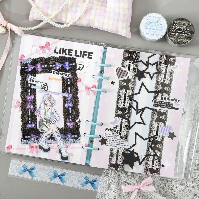 コラージュ 素材 マスキングテープ マステ リボン レース ピンク 黒