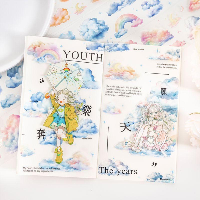 コラージュ 素材 ロールシール 雲 空 虹 月 星 雨雲 入道雲 天気