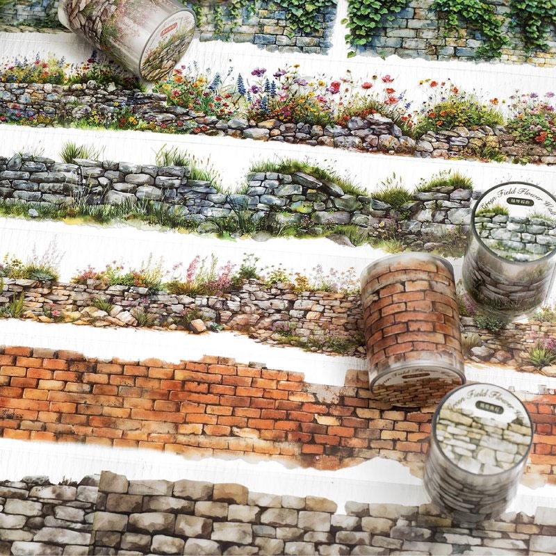 コラージュ 素材 マスキングテープ マステ 石垣 石積 壁 レンガ 塀