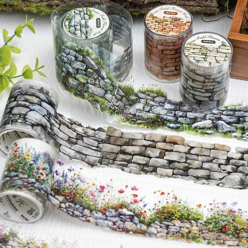 コラージュ 素材 マスキングテープ マステ 石垣 石積 壁 レンガ 塀