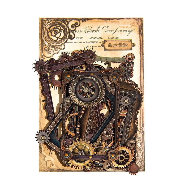 テクスチャーアート スチームパンクアート 額縁 立体画 原画一点もの #2 コラージュ 素材 デザイン ペーパー 歯車 スチームパンク フレーム