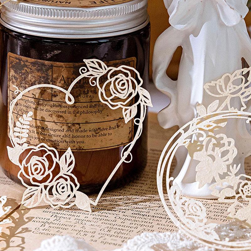 コラージュ 素材 デザイン ペーパー 花 額縁 フレーム レース 切り絵