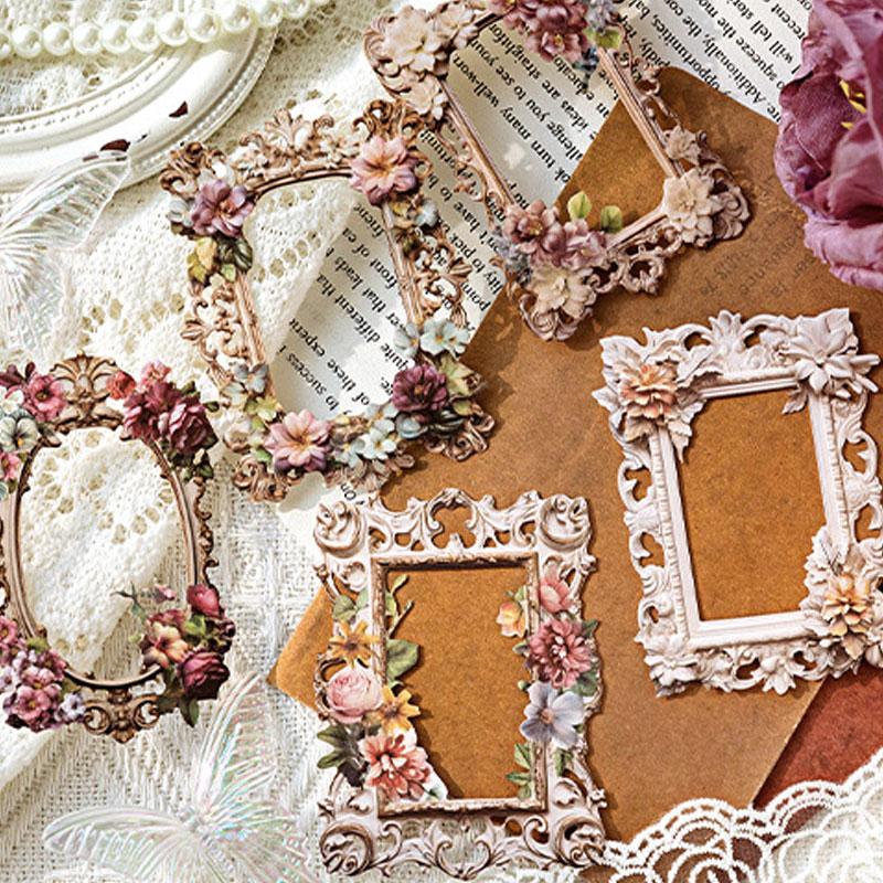 コラージュ 素材 デザイン ペーパー 額縁 額 フレーム 花 装飾