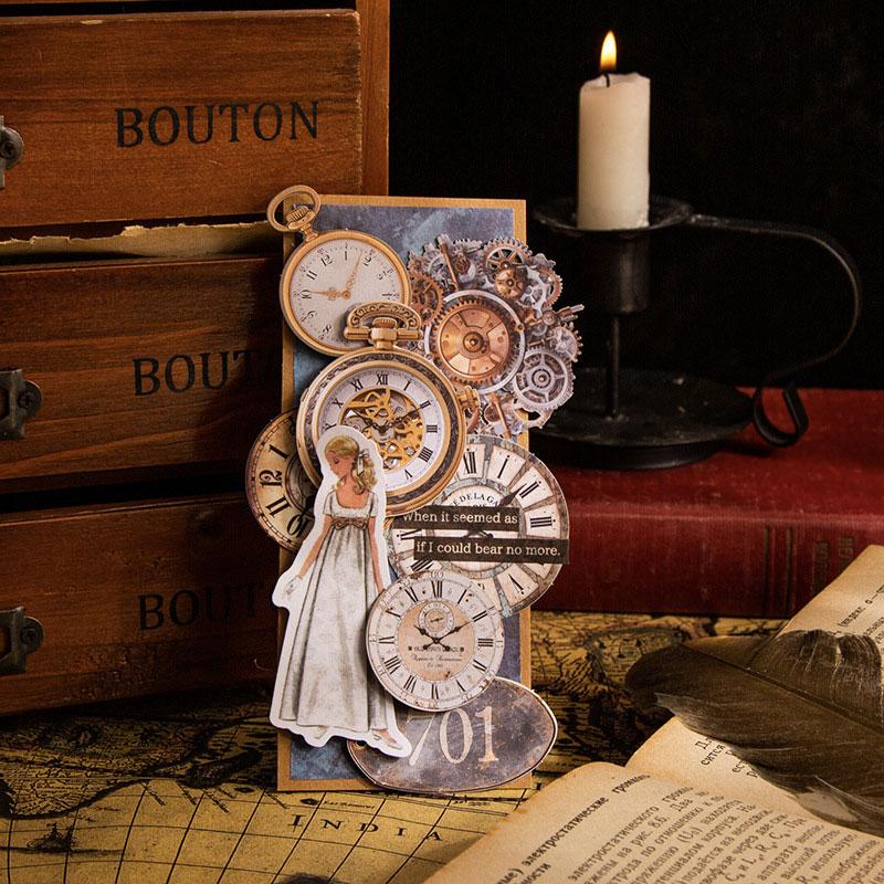 コラージュ 素材 デザイン ペーパー ボタン タグ 金具 数字 時計