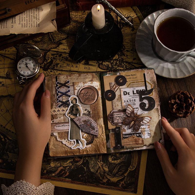 コラージュ 素材 デザイン ペーパー ボタン タグ 金具 数字 時計 歯車