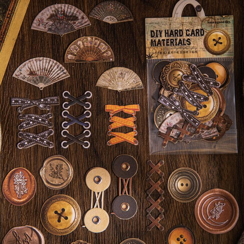 アンティークペーパーグッズ コラージュ 素材 デザイン ペーパー ボタン タグ 金具 数字 時計 歯車