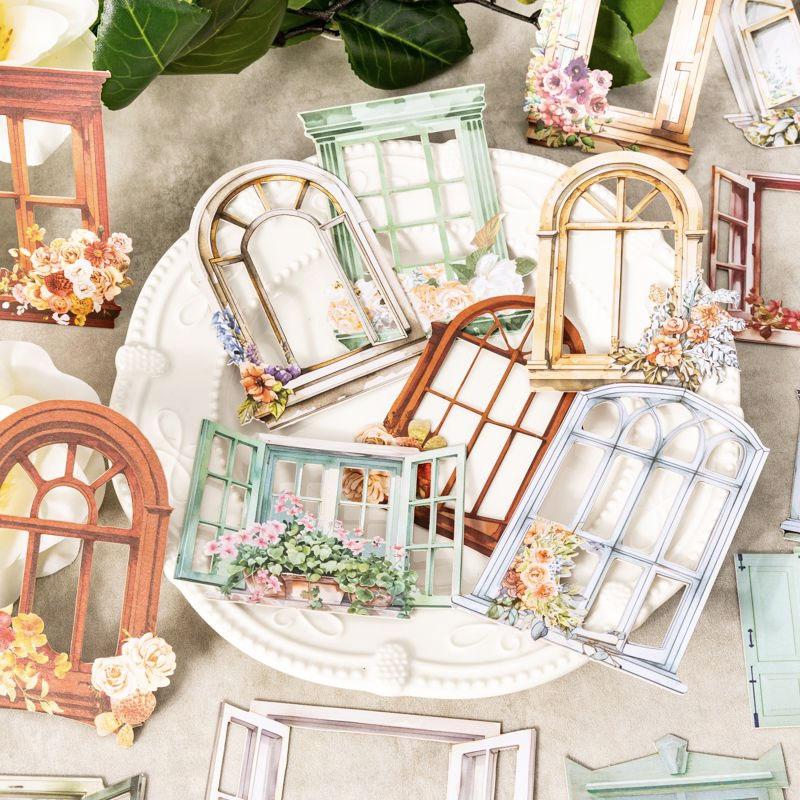 コラージュ 素材 シール 窓 フレーム サッシ 窓枠 レトロ アンティーク