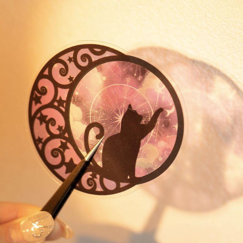 NS683 ネコ ステンドグラス 窓 シルエット ねこ 影 窓枠 コラージュ