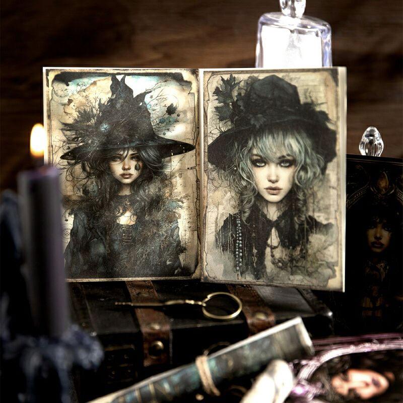 コラージュ 素材 デザイン ペーパー 背景 人物 女性 魔法 猫 ジャンク
