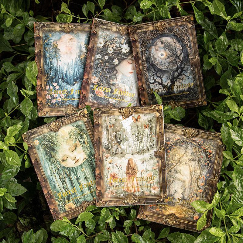 コラージュ素材 ジャンクジャーナル素材 コラージュペーパー 緑系 グリーン系 コラージュ 素材 デザイン ペーパー 風景 人物 女性 妖精 森 月