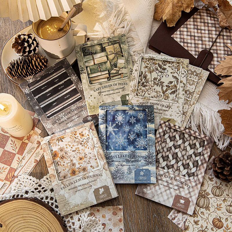 PA788 冬モチーフ パターン柄 雪の結晶 雪だるま コラージュ 素材 紙物