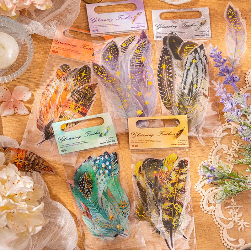 コラージュ 素材 シール 羽 フェザー ジャンクジャーナル アンティーク