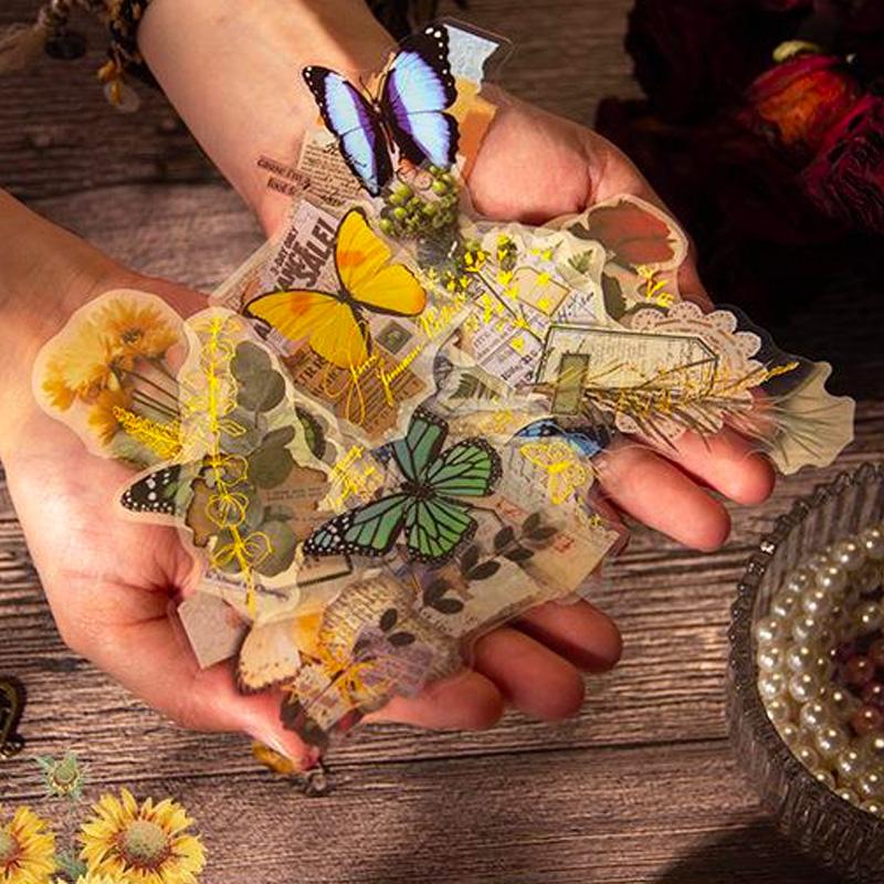 コラージュ 素材 シール 花 フラワー 蝶々 バタフライ 蝶 ジャンク