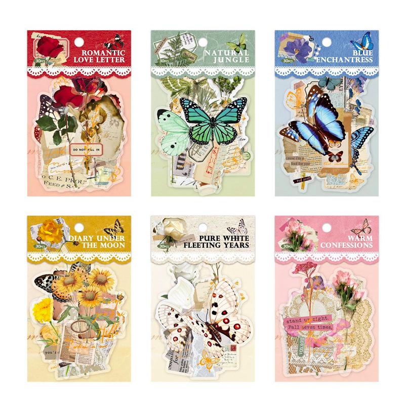 コラージュ 素材 シール 花 フラワー 蝶々 バタフライ 蝶 ジャンク