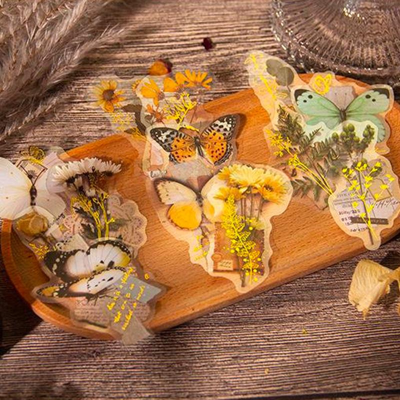 コラージュ 素材 シール 花 フラワー 蝶々 バタフライ 蝶 ジャンク