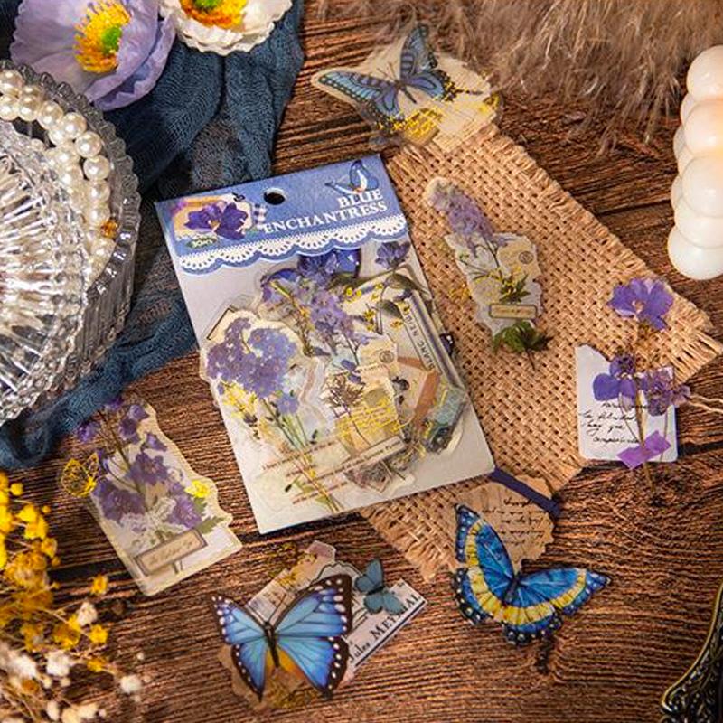 コラージュ 素材 シール 花 フラワー 蝶々 バタフライ 蝶 ジャンク