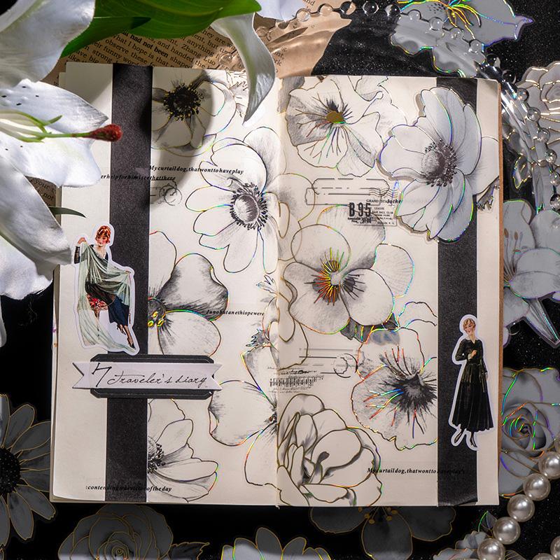 コラージュ 素材 シール 花 フラワー モノトーン ジャンクジャーナル