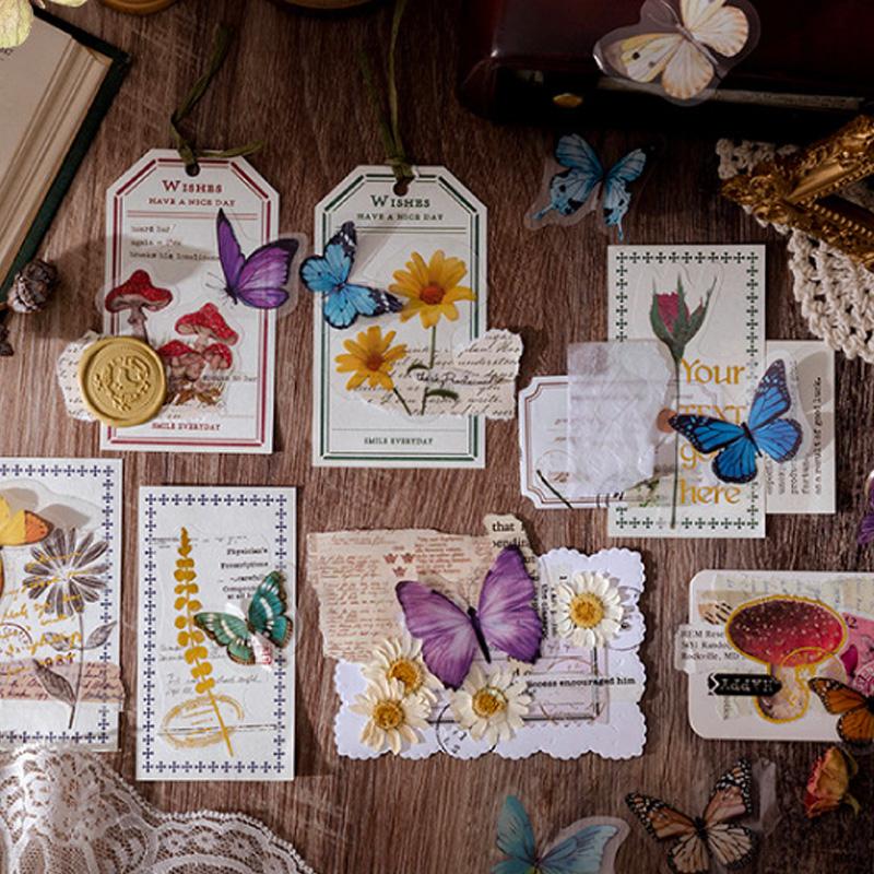 コラージュ 素材 シール 蝶々 バタフライ 蝶 ジャンクジャーナル