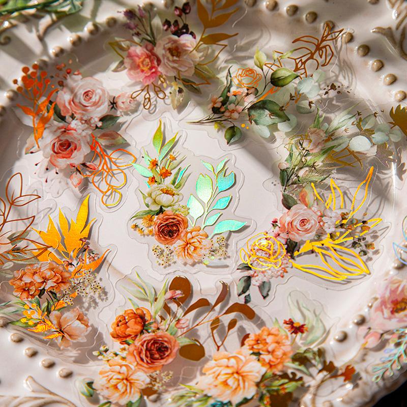 再販☆コラージュに☆ゴールド　異素材ジャンクジャーナルに コラージュ 素材 シール 植物 花 フラワー ゴールド ジャンク