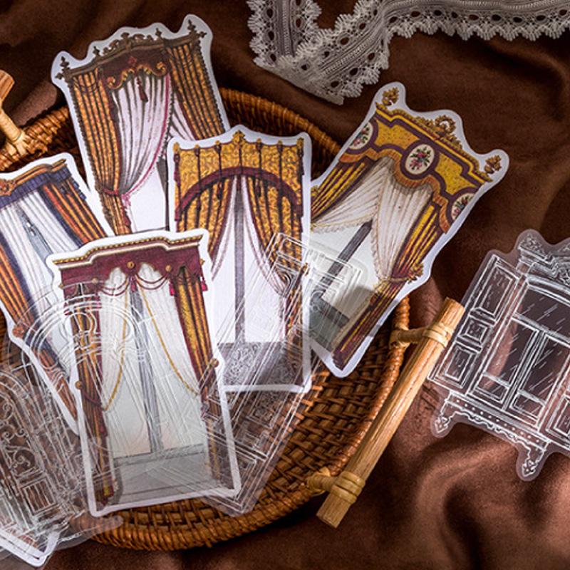 コラージュ 素材 シール カーテン 窓 窓枠 ジャンクジャーナル