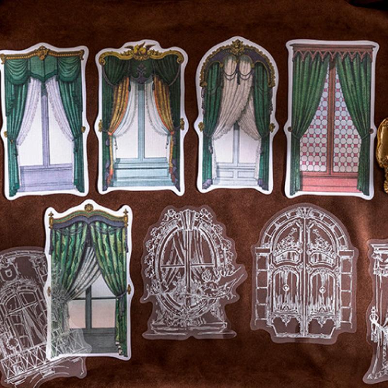 コラージュ 素材 シール カーテン 窓 窓枠 ジャンクジャーナル