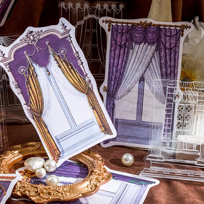 コラージュ 素材 シール カーテン 窓 窓枠 ジャンクジャーナル