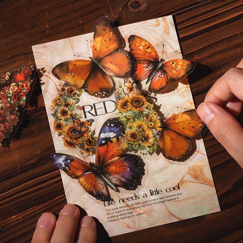 コラージュ 素材 シール 蝶々 花 月 バタフライ 蝶 ジャンクジャーナル