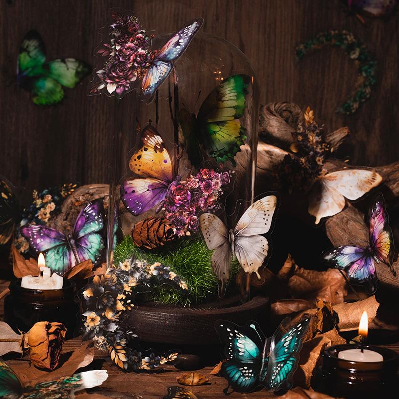 コラージュ 素材 シール 蝶々 花 月 バタフライ 蝶 ジャンクジャーナル