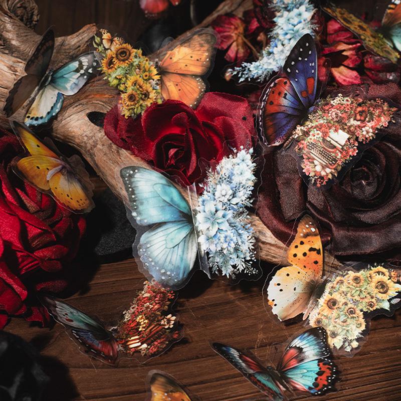 コラージュ 素材 シール 蝶々 花 月 バタフライ 蝶 ジャンクジャーナル