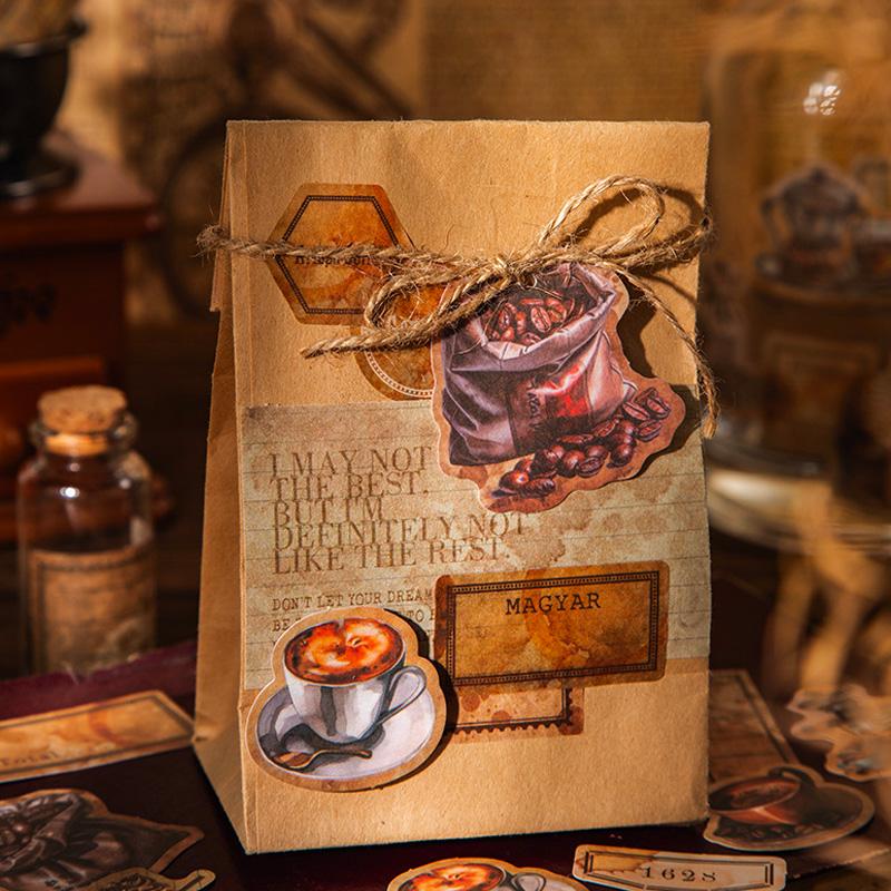 コラージュ 素材 シール 珈琲 コーヒー 染め タグ ジャンクジャーナル