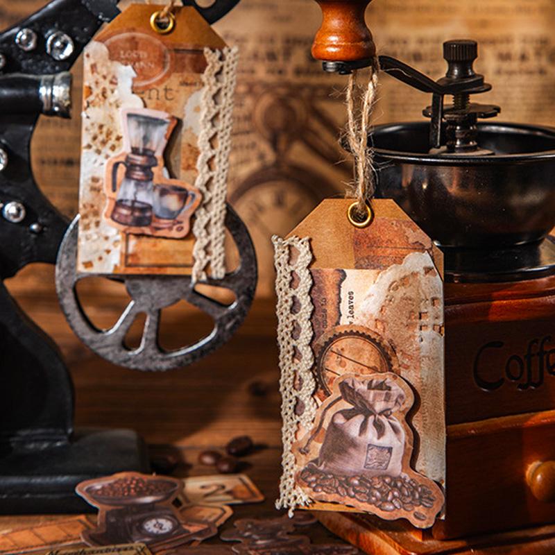 コラージュ 素材 シール 珈琲 コーヒー 染め タグ ジャンクジャーナル