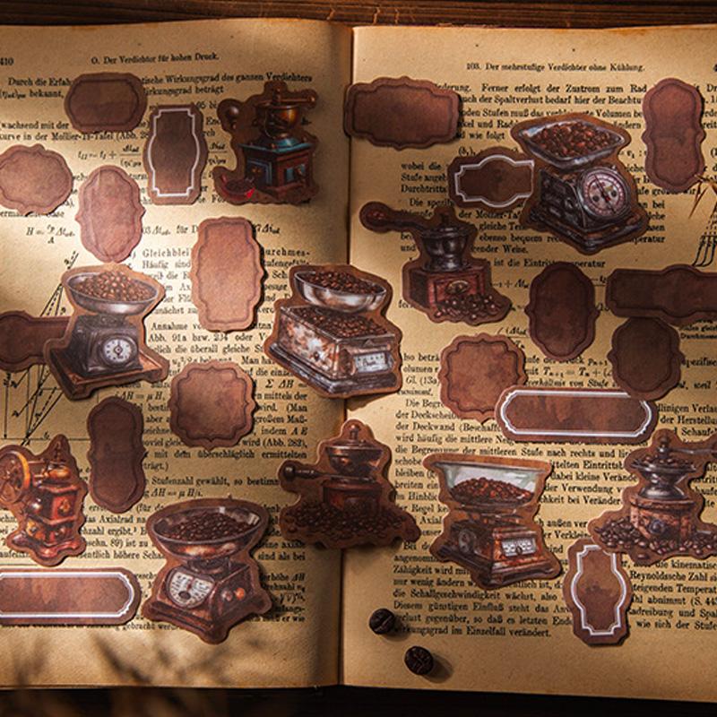 コラージュ 素材 シール 珈琲 コーヒー 染め タグ ジャンクジャーナル