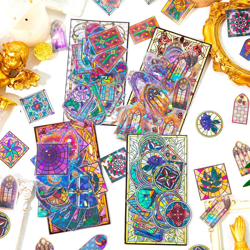 コラージュ 素材 シール ステンドグラス ガラス ジャンクジャーナル