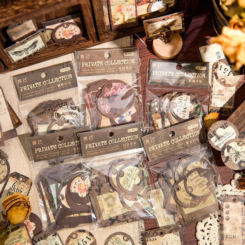101タグ　アンティークガール　ぶら下がりモチーフ　コラージュ　ジャーナル素材 コラージュ 素材 シール タグ ラベル フレーム ジャンク