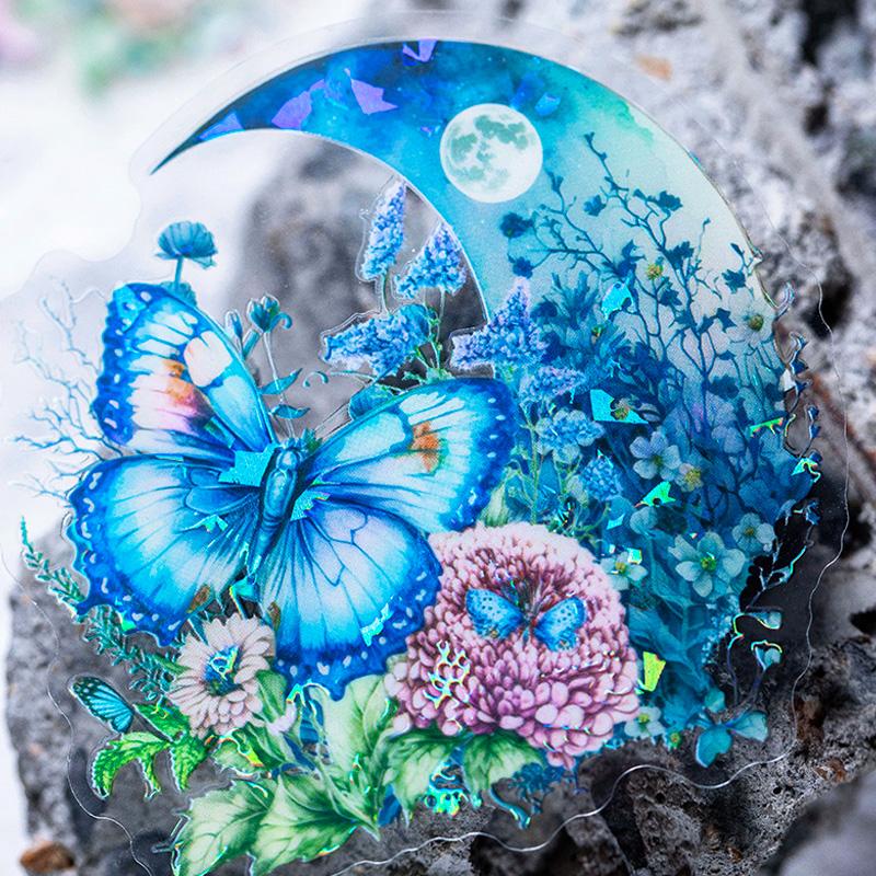 コラージュ 素材 シール 月 宇宙 花 蝶々 蜻蛉 バタフライ 蝶 ジャンク