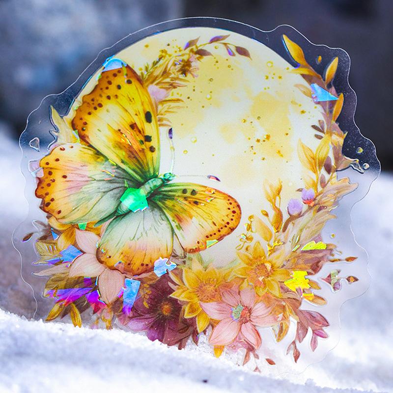 コラージュ 素材 シール 月 宇宙 花 蝶々 蜻蛉 バタフライ 蝶 ジャンク