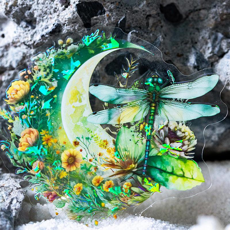 コラージュ 素材 シール 月 宇宙 花 蝶々 蜻蛉 バタフライ 蝶 ジャンク