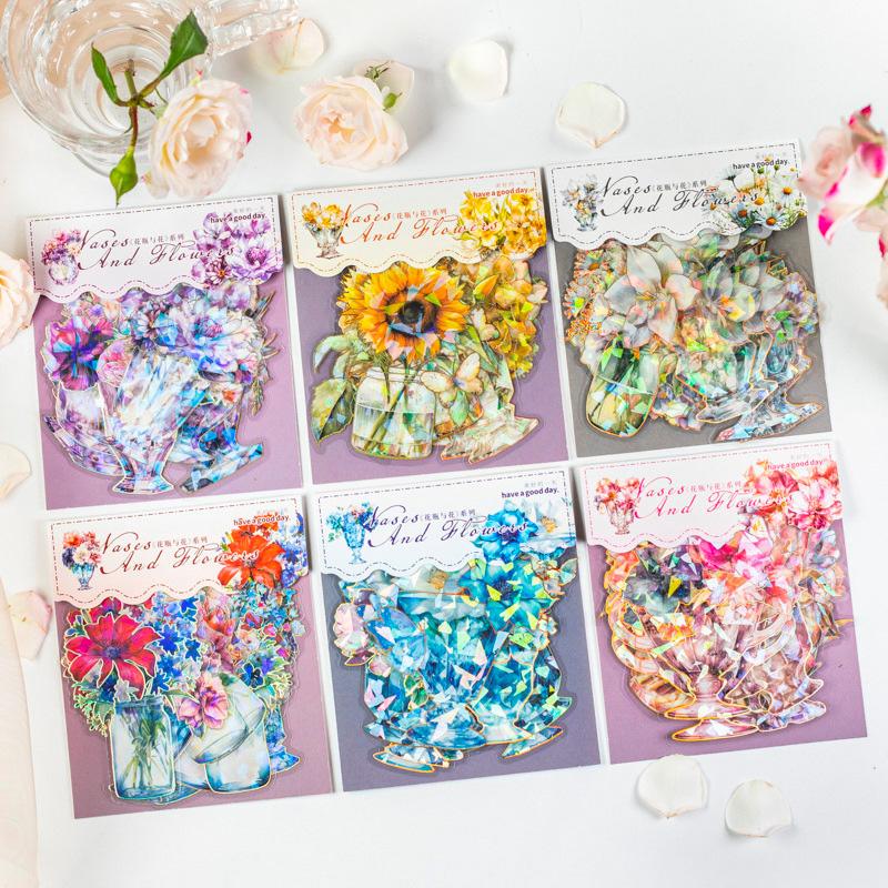 コラージュ 素材 シール 花 フラワーベース 花瓶 ガラス瓶 ジャンク