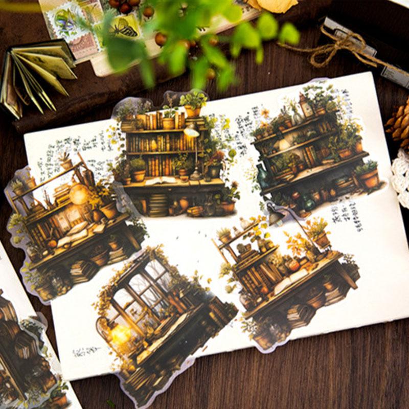 コラージュ 素材 シール 植物 ソファ ベンチ 書斎 ジャンクジャーナル