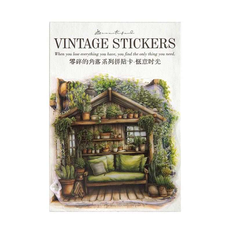 コラージュ 素材 シール 植物 ソファ ベンチ 書斎 ジャンクジャーナル