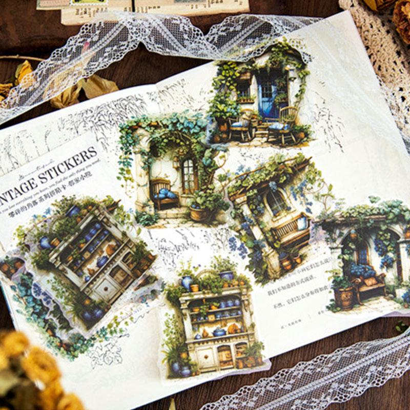 コラージュ 素材 シール 植物 ソファ ベンチ 書斎 ジャンクジャーナル