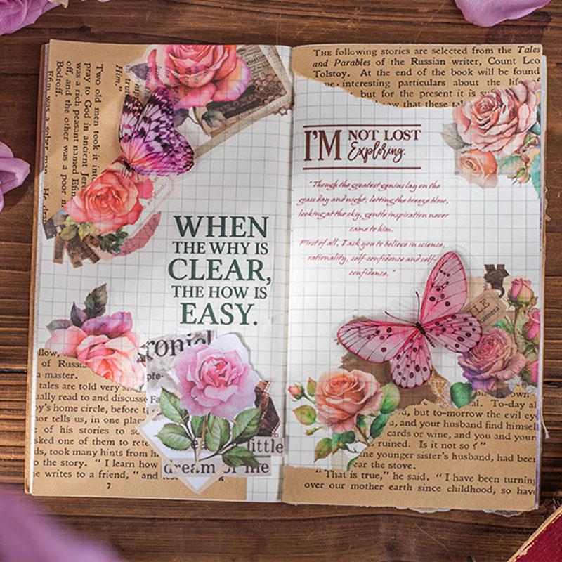 コラージュ 素材 シール 薔薇 ローズ 手紙 ラブレター ジャンク