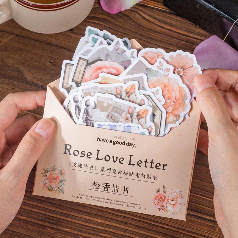 コラージュ 素材 シール 薔薇 ローズ 手紙 ラブレター ジャンク
