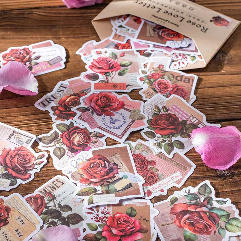 コラージュ 素材 シール 薔薇 ローズ 手紙 ラブレター ジャンク