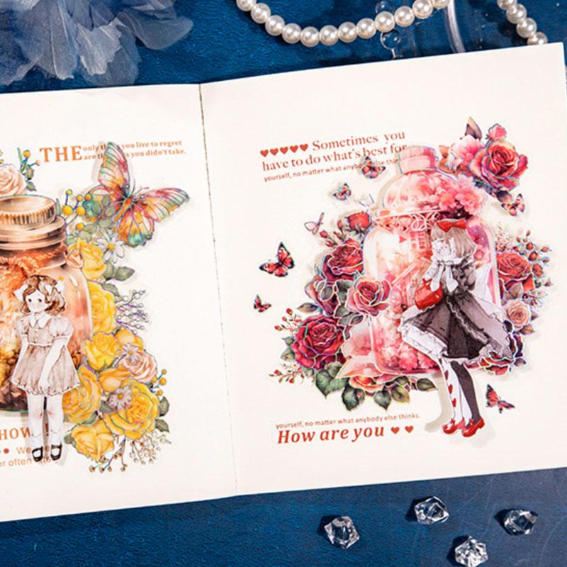 ジャンクジャーナル素材 ヴィンテージ コレクション コラージュ 素材 シール 花 ビン ガラス 瓶 ボトル キノコ ジャンク