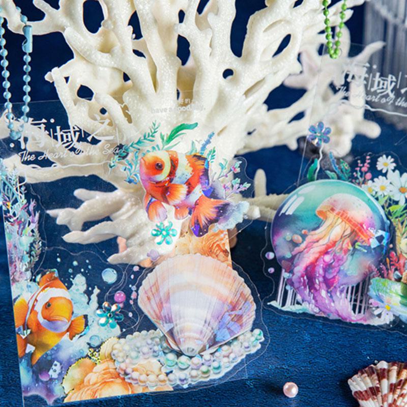 コラージュ 素材 シール 動物 海の生物 クラゲ クジラ シャチ ジャンク