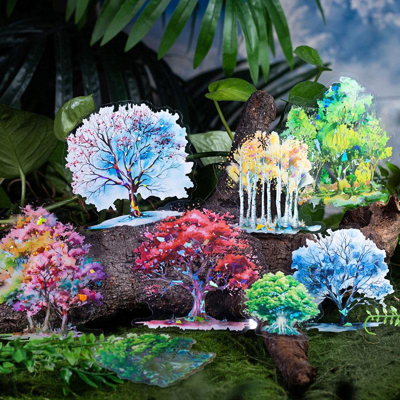 コラージュ 素材 シール 木 植物 紅葉 森 林 木立 ジャンクジャーナル