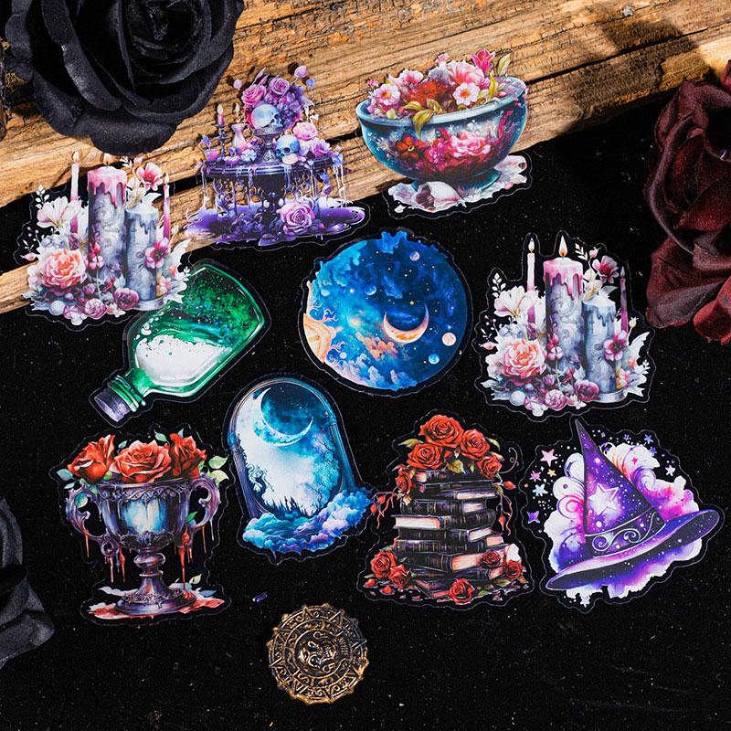 コラージュ 素材 シール 魔法 薔薇 猫 宇宙 蝋燭 瓶 ジャンク