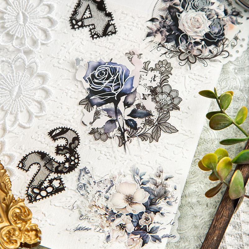 コラージュ 素材 シール 花 レース 番号 ナンバー 数字 ジャンク
